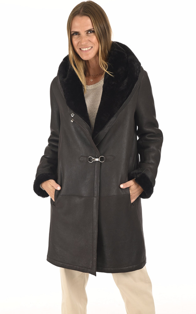 la canadienne Peau lainée agneau marron foncé