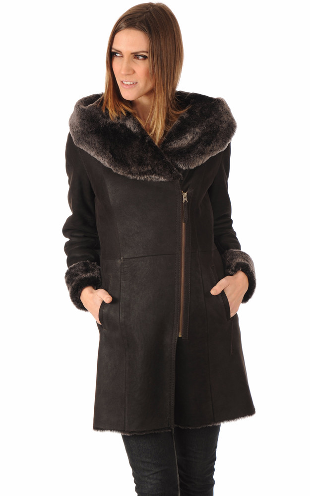La Canadienne Peau Lainée Patinée Marron Foncé
