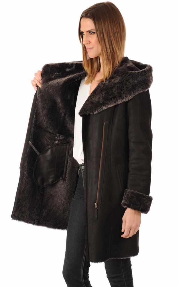 La Canadienne Peau Lainée Patinée Marron Foncé