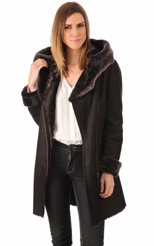 la canadienne Peau lainée patinée marron foncé