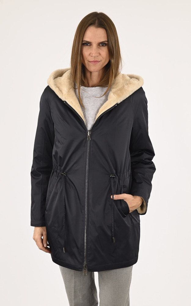 La Canadienne Pelisse Agneau Camel Et Marine