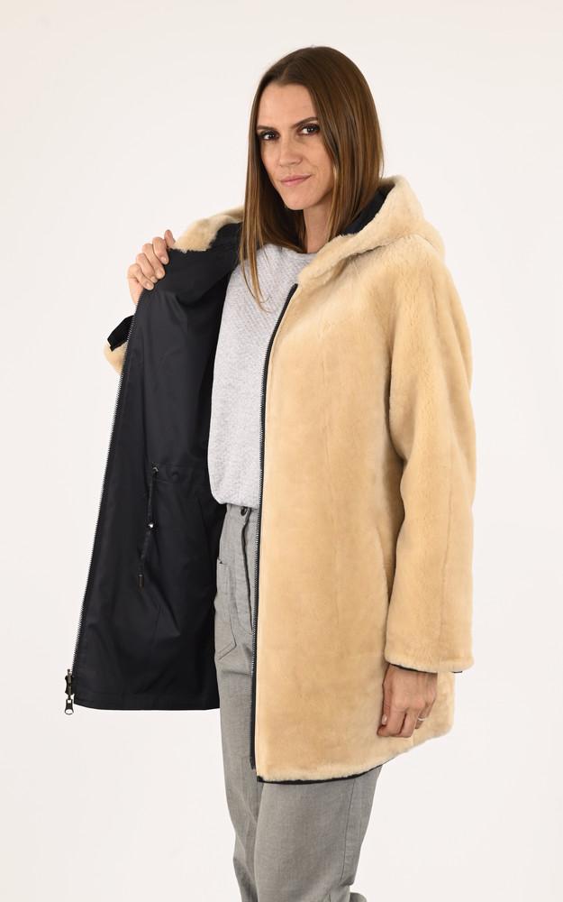 La Canadienne Pelisse Agneau Camel Et Marine