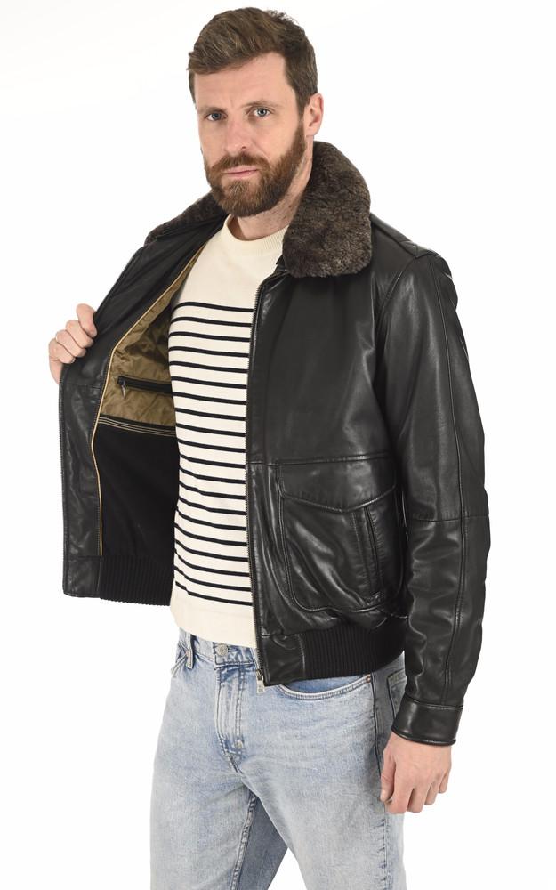 La Canadienne Pilote Cuir Agneau Noir