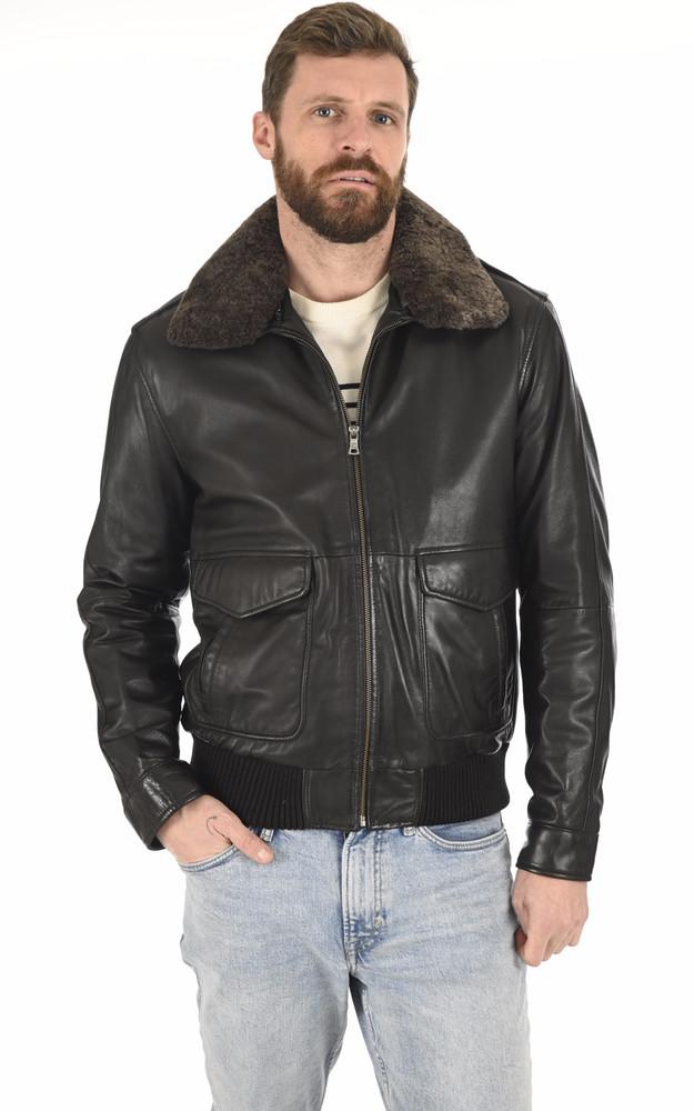 la canadienne Pilote Cuir Agneau noir