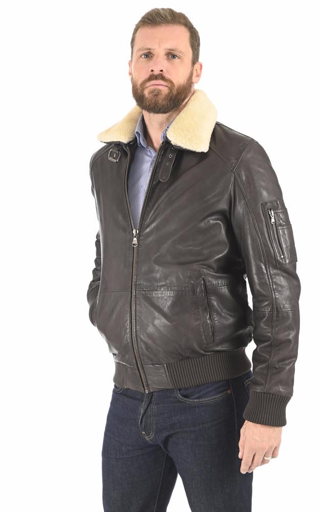 la canadienne Pilote cuir d'agneau marron