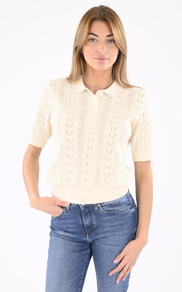 la canadienne Polo maille ajourée PSTAMMYW beige