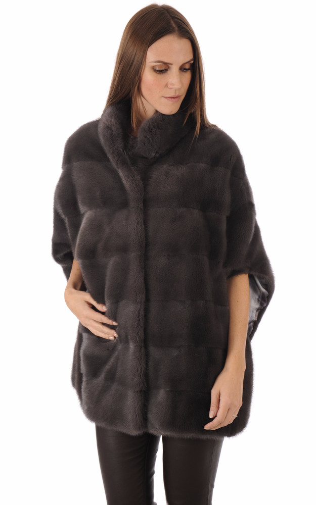 La Canadienne Poncho En Fourrure Vison Anthracite