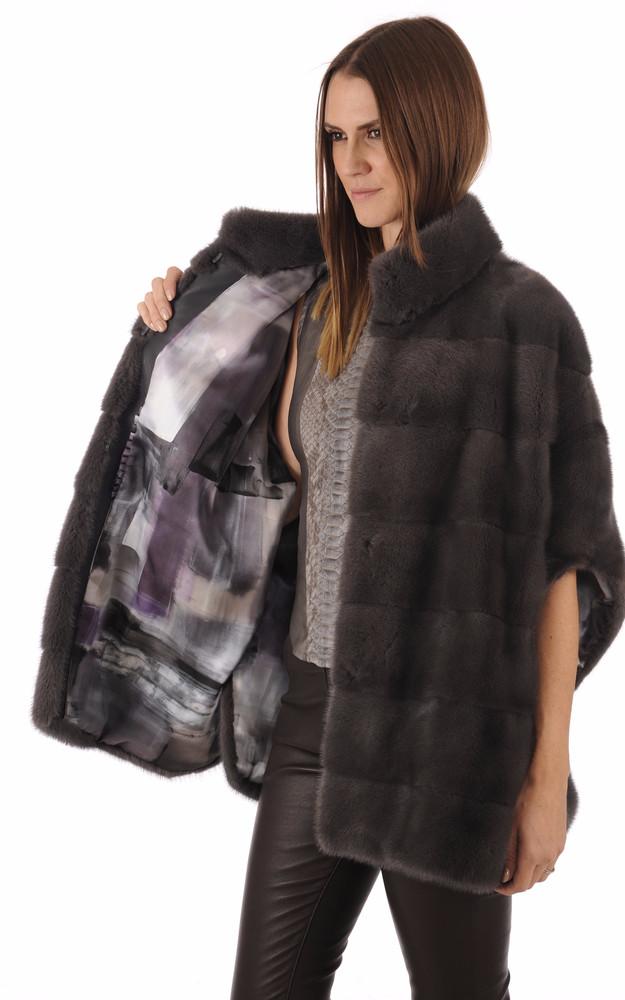 La Canadienne Poncho En Fourrure Vison Anthracite