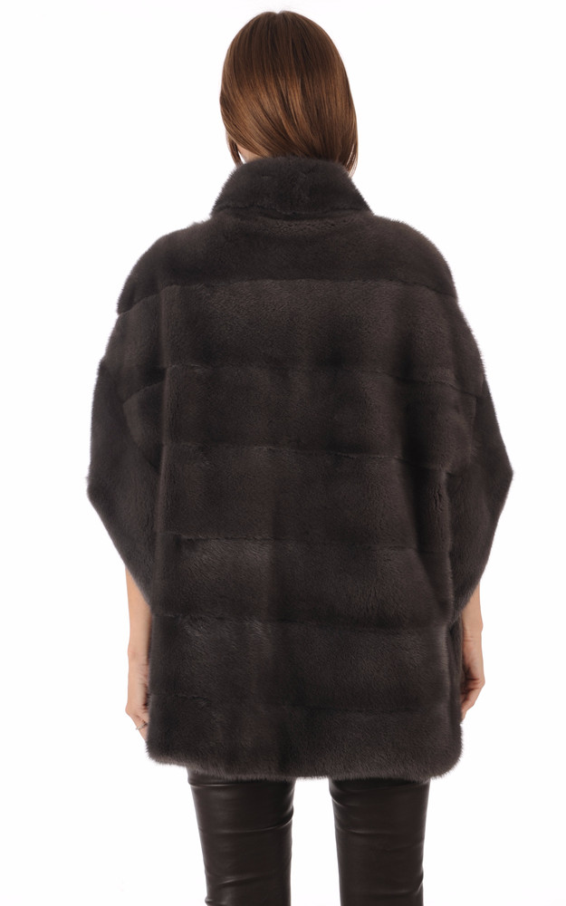 La Canadienne Poncho En Fourrure Vison Anthracite