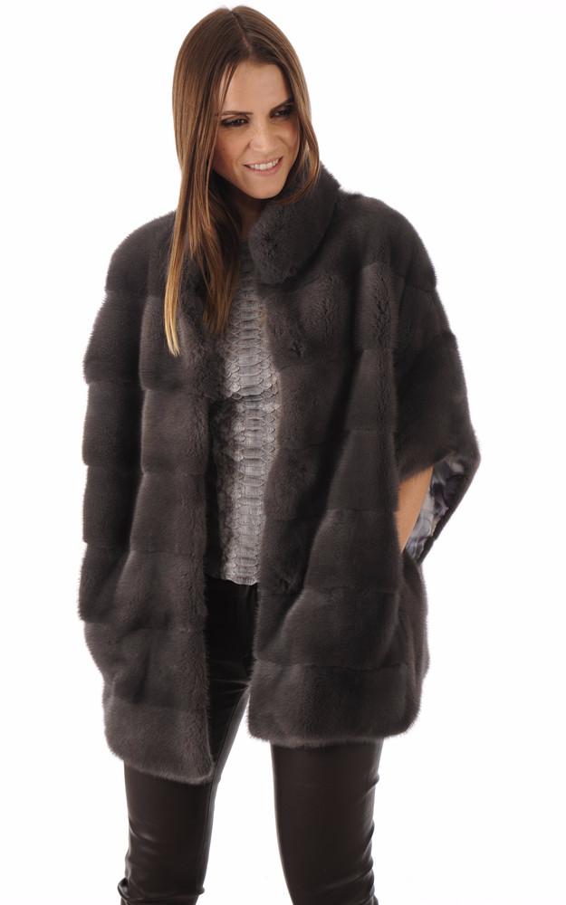 la canadienne Poncho en Fourrure Vison Anthracite