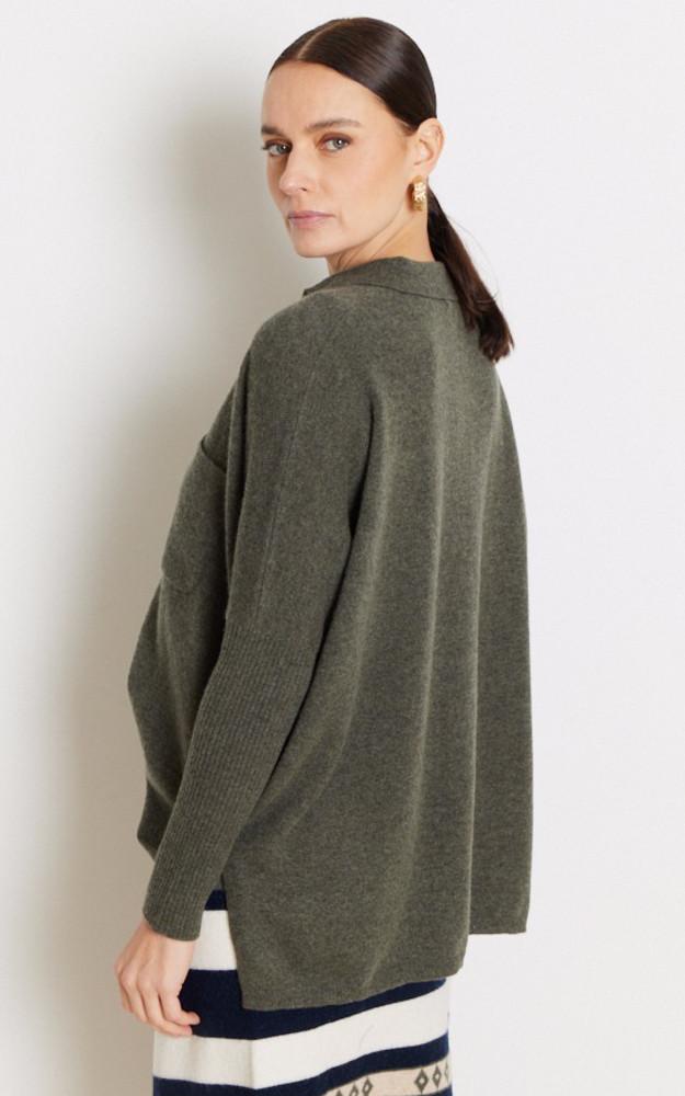 La Canadienne Pull à Boutons Cachemire Kaki