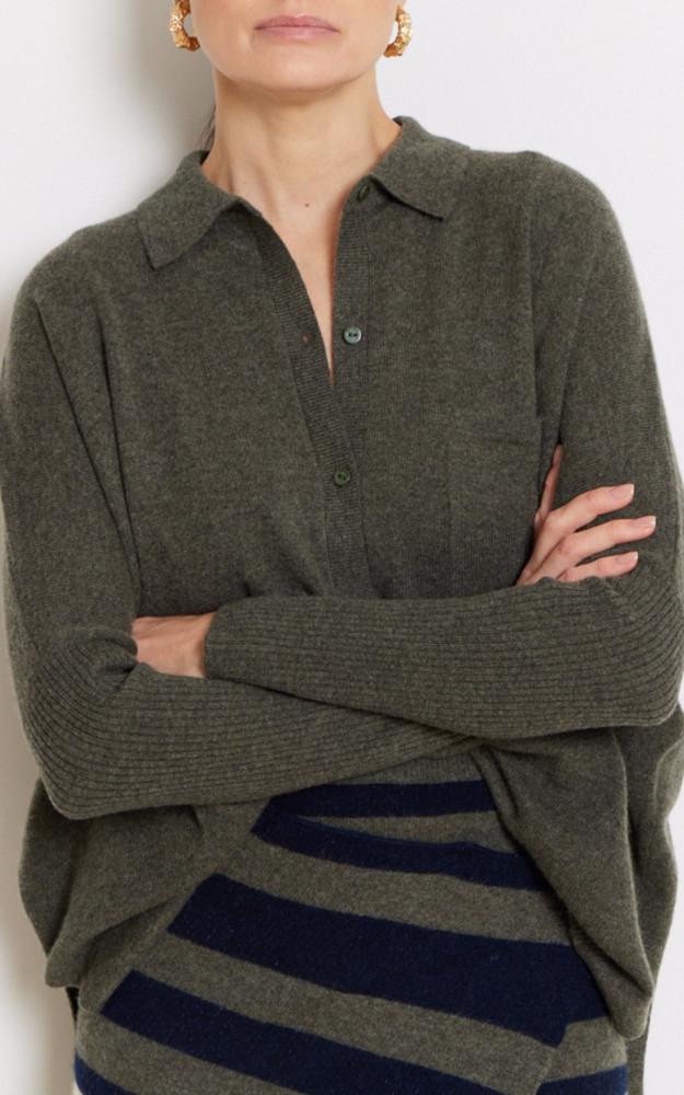 La Canadienne Pull à Boutons Cachemire Kaki