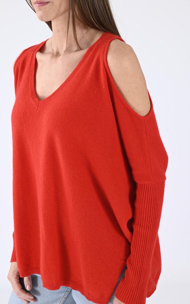 La Canadienne Pull Ajouré Cachemire Rouge