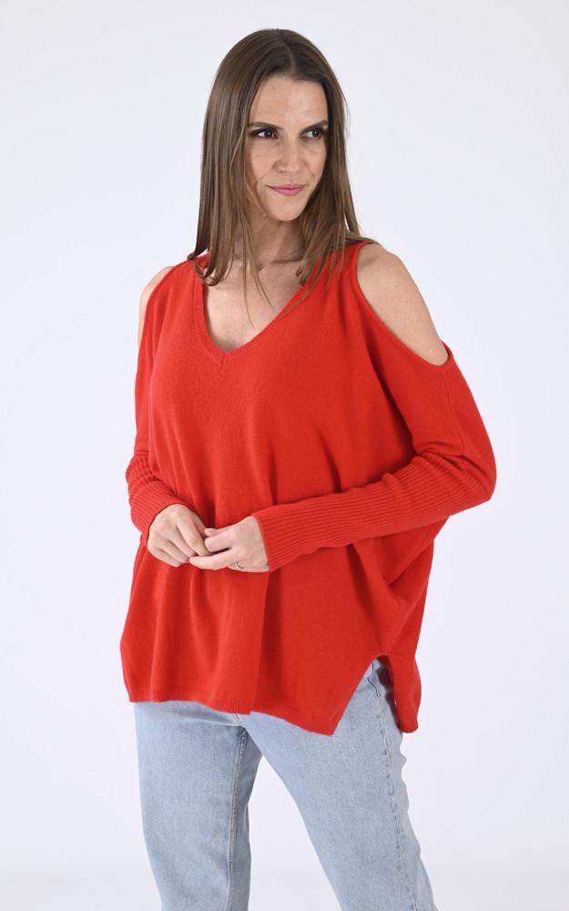 la canadienne Pull ajouré cachemire rouge