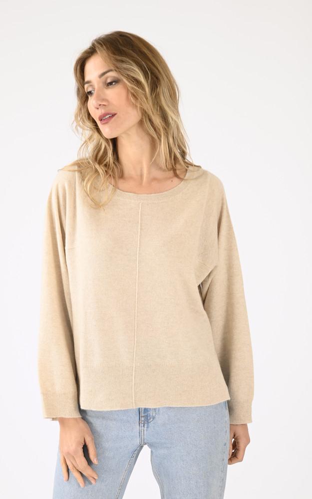 la canadienne Pull col rond cachemire beige