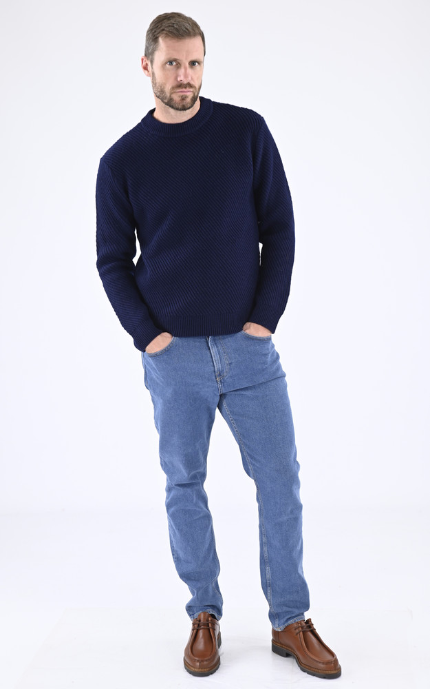 La Canadienne Pull Col Rond Laine Bleu