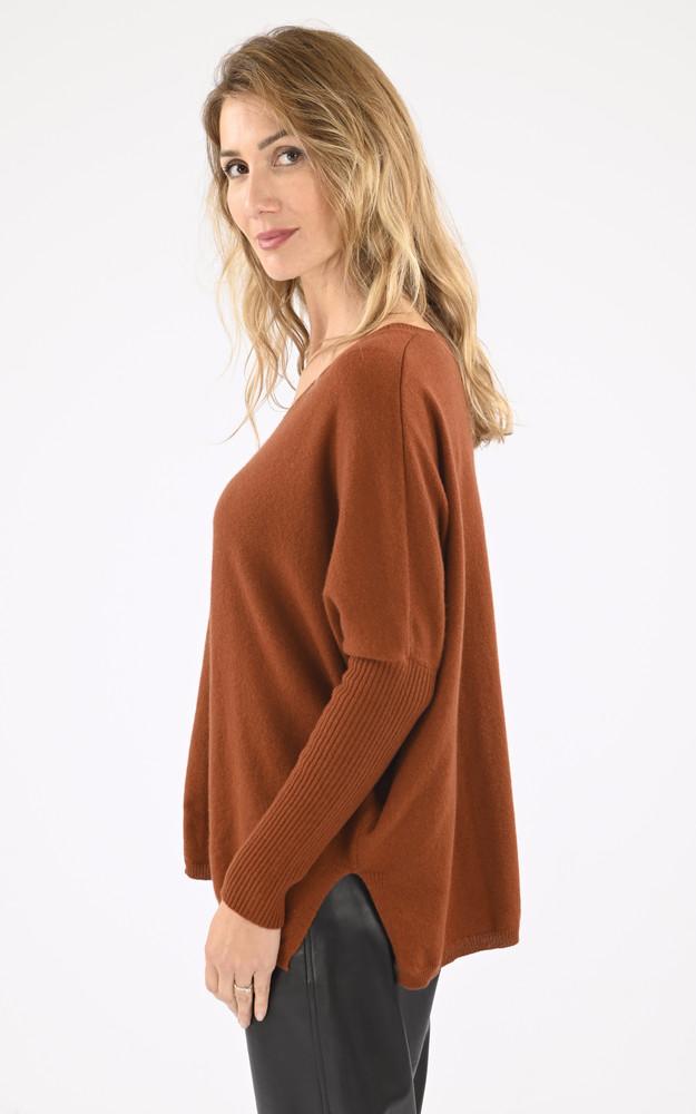 La Canadienne Pull Col V Cachemire Fauve