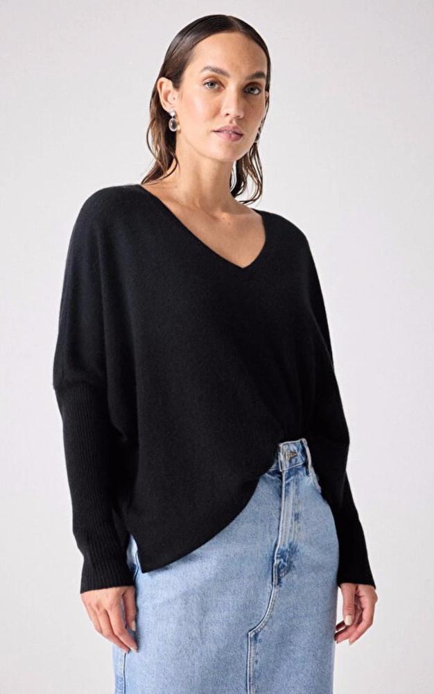 la canadienne Pull col V cachemire noir