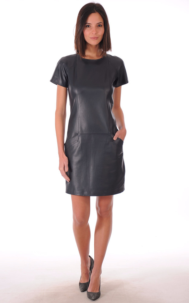 La Canadienne Robe Cuir Agneau Bleu Marine