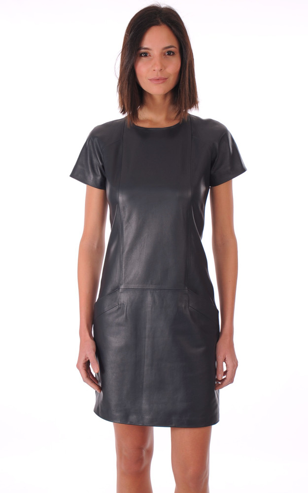 la canadienne Robe Cuir Agneau Bleu Marine