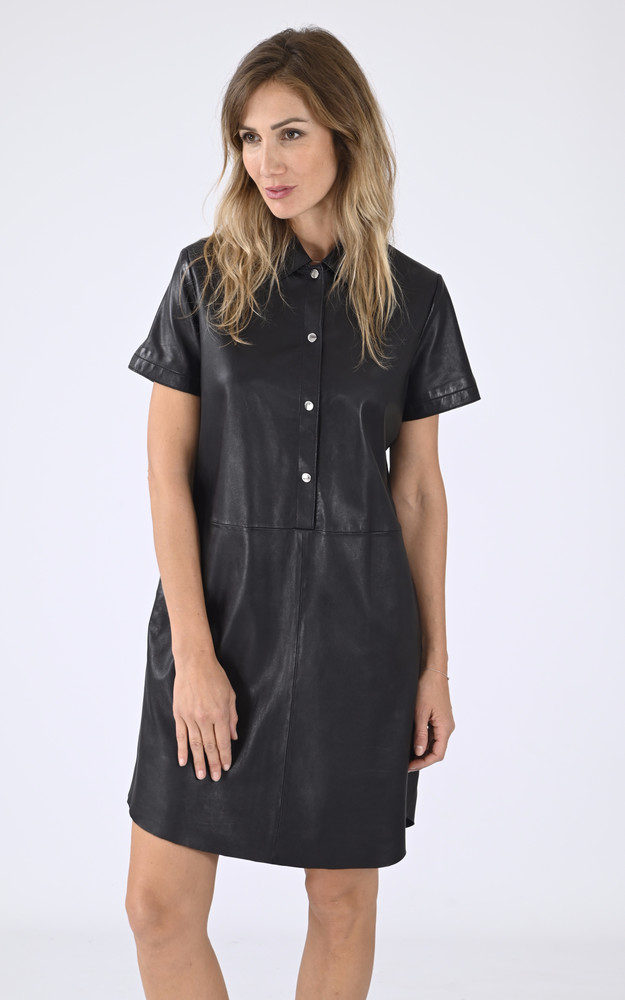 la canadienne Robe cuir agneau noir