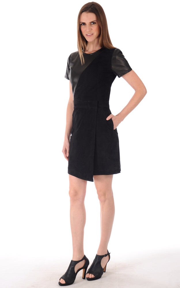 La Canadienne Robe Cuir Bi-matière Noir