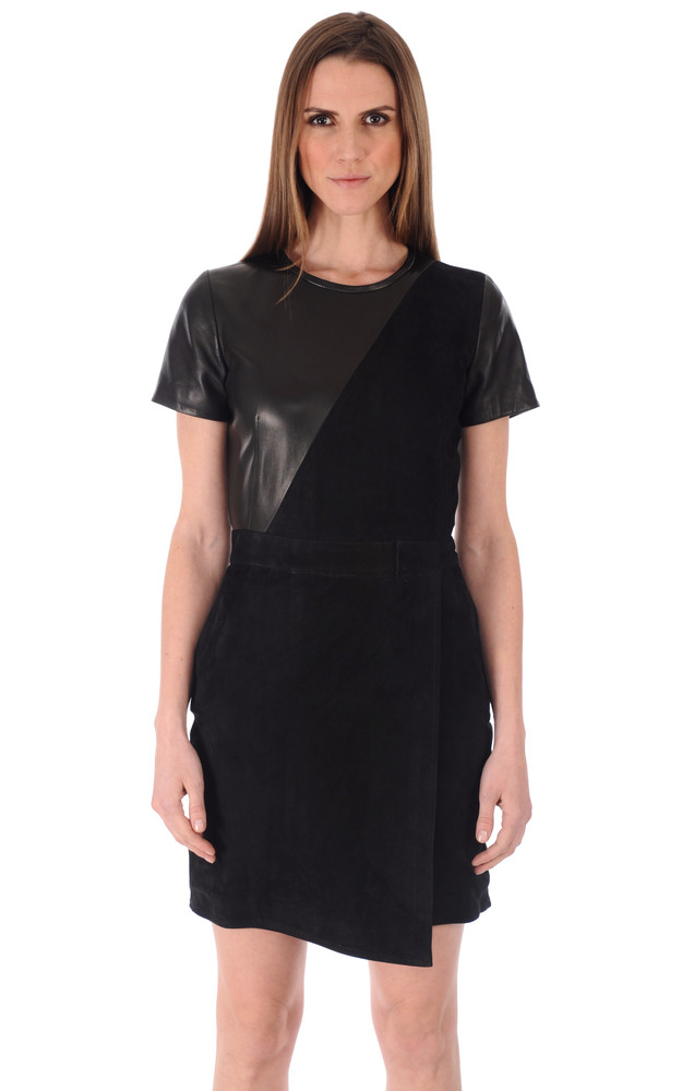la canadienne Robe cuir bi-matière noir