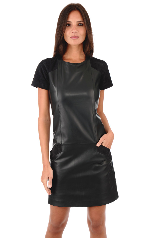 la canadienne Robe cuir bimatière bleu marine