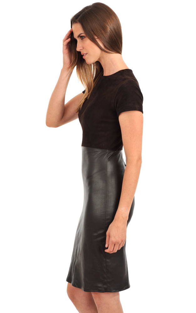 La Canadienne Robe Cuir Et Velours Stretch Marron