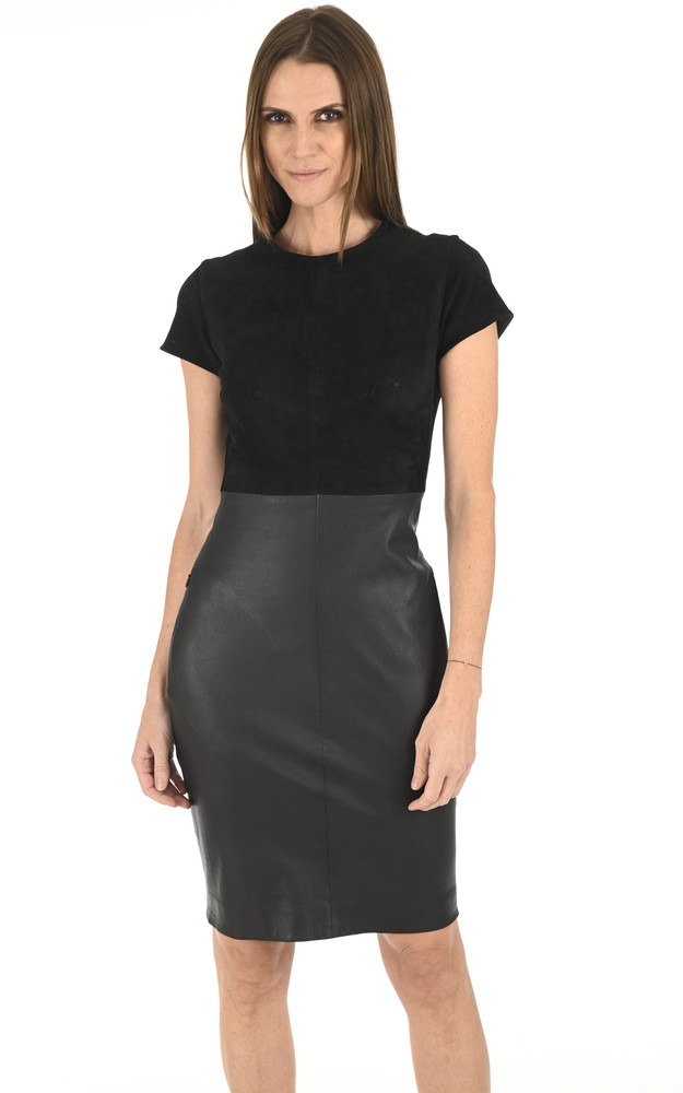 La Canadienne Robe Cuir Et Velours Stretch Noir