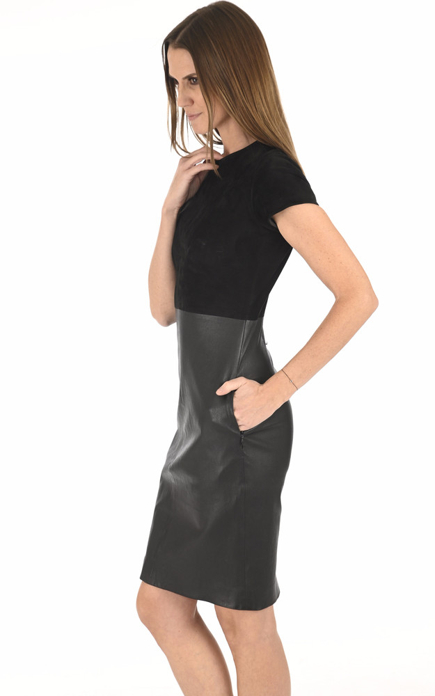 La Canadienne Robe Cuir Et Velours Stretch Noir