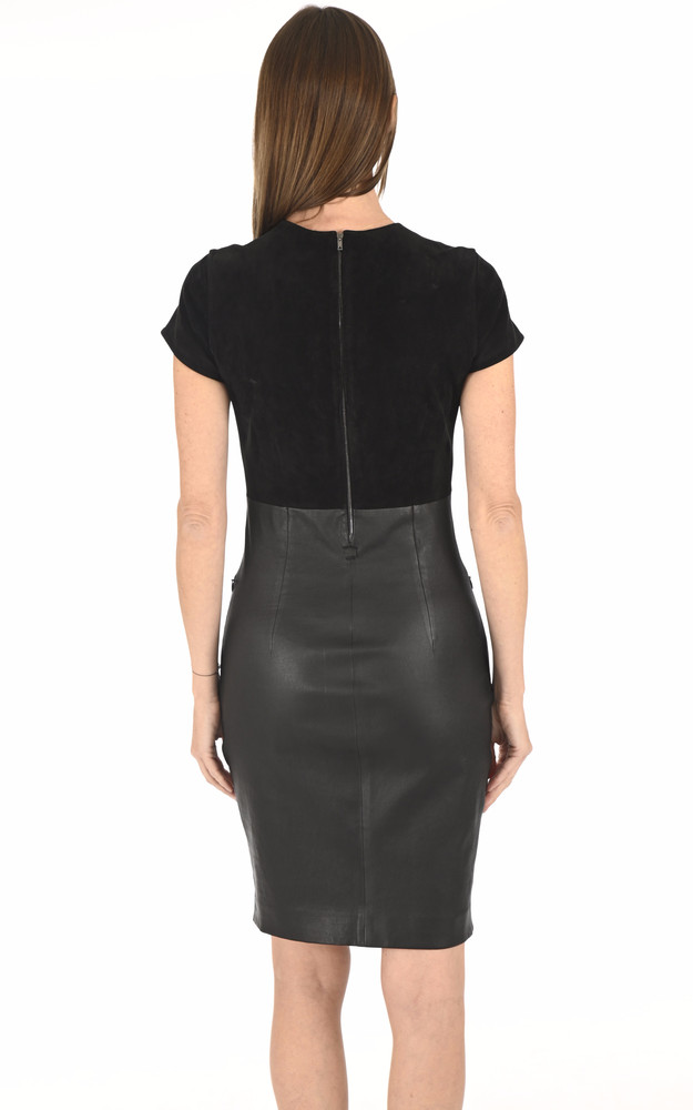 La Canadienne Robe Cuir Et Velours Stretch Noir