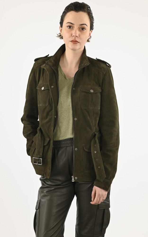 La Canadienne Saharienne Cuir Velours Kaki