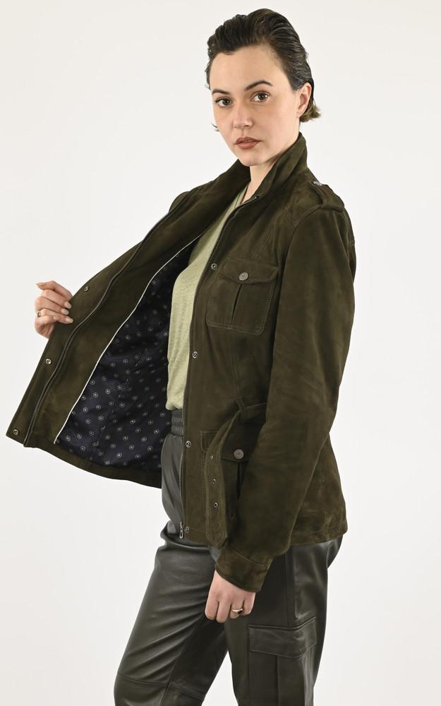 La Canadienne Saharienne Cuir Velours Kaki