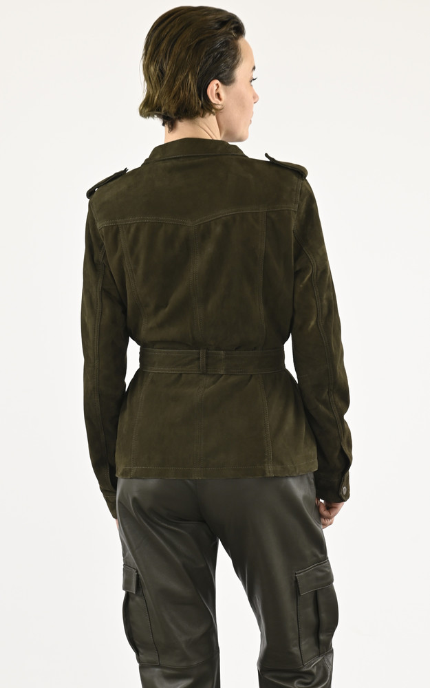 La Canadienne Saharienne Cuir Velours Kaki