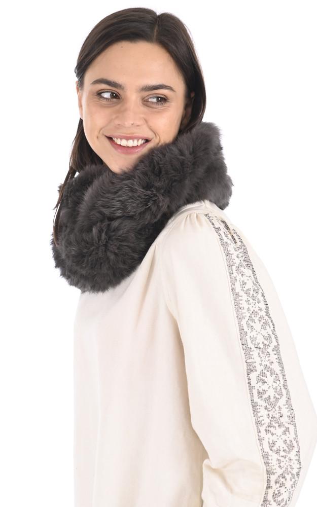 La Canadienne Snood Fourrure Lapin Kaki Gris