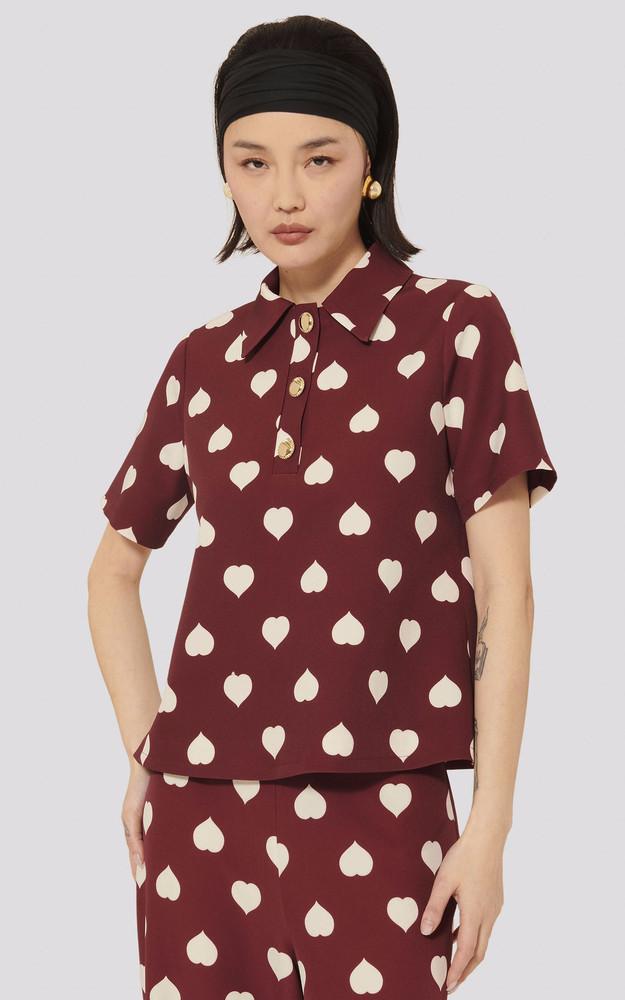 la canadienne Top imprimé coeur bordeaux