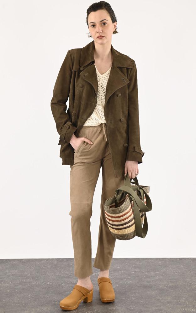 La Canadienne Trench Court Cuir Velours Kaki