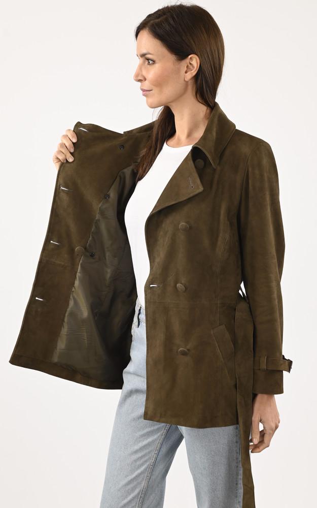La Canadienne Trench Court Cuir Velours Kaki