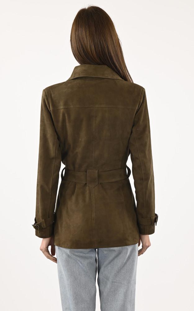 La Canadienne Trench Court Cuir Velours Kaki
