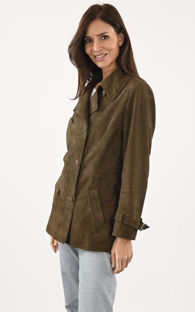 la canadienne Trench court cuir velours kaki