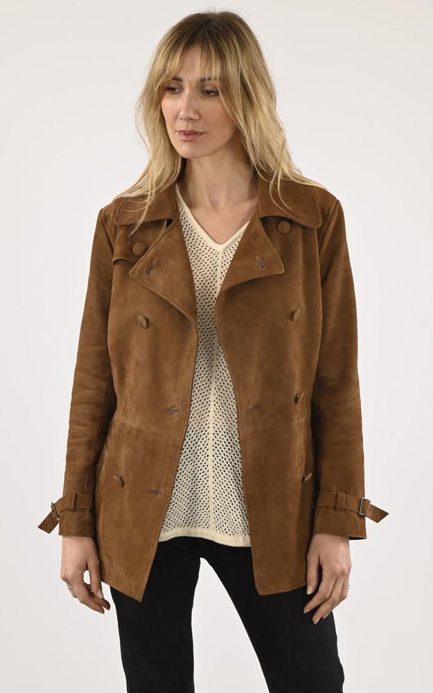 La Canadienne Trench Court Cuir Velours Tabac