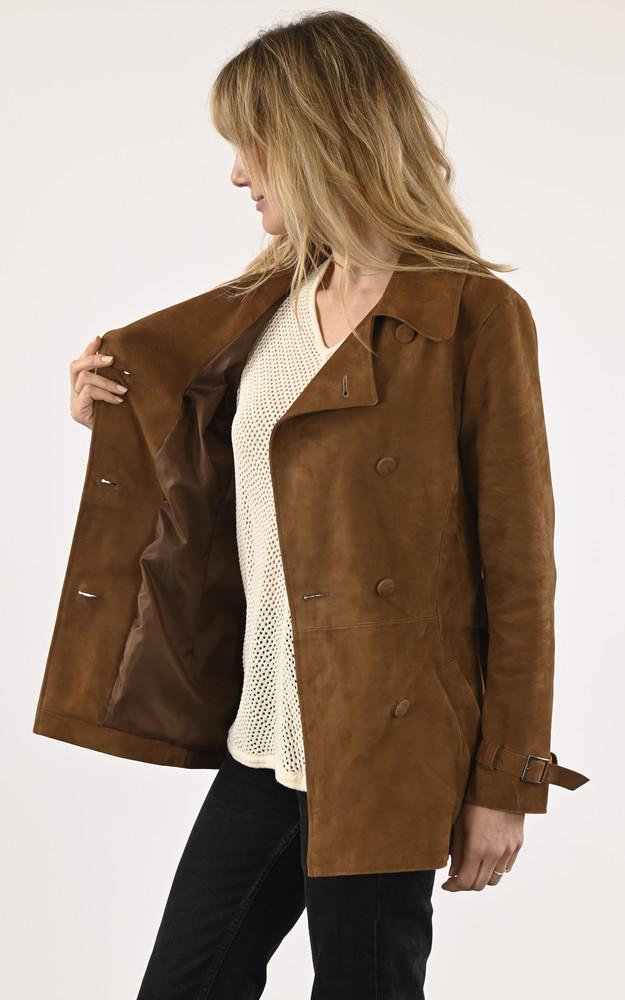 La Canadienne Trench Court Cuir Velours Tabac