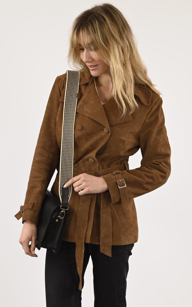 la canadienne Trench court cuir velours tabac