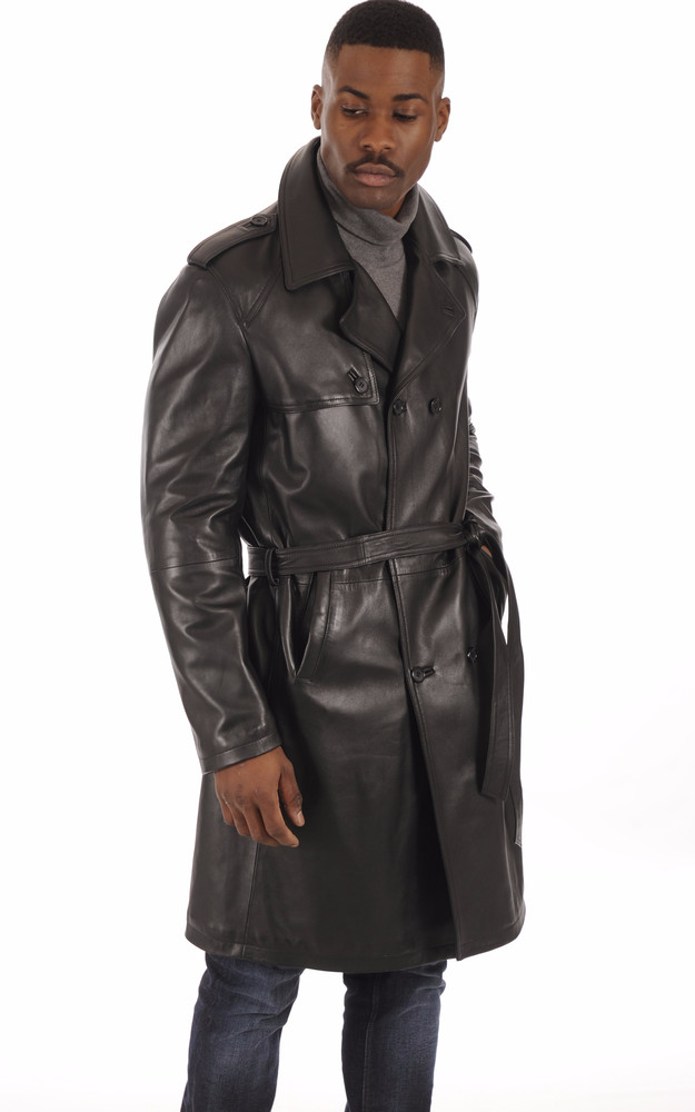 La Canadienne Trench Cuir Agneau Noir Homme