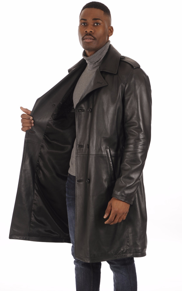 La Canadienne Trench Cuir Agneau Noir Homme