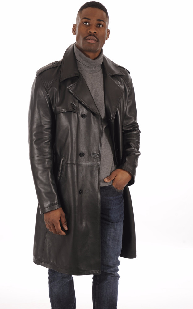 la canadienne Trench Cuir Agneau Noir Homme