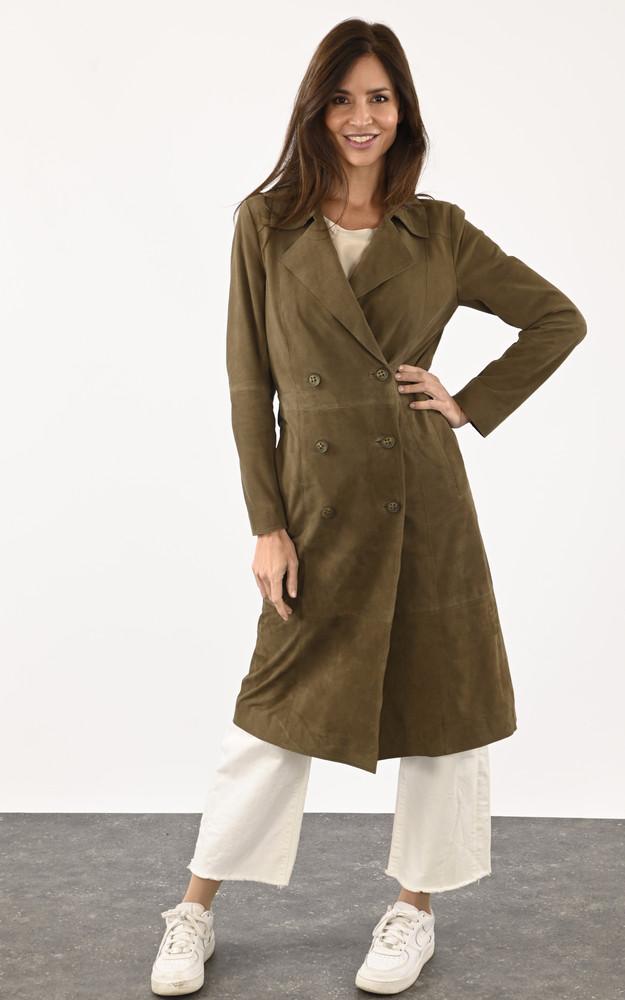 La Canadienne Trench Cuir Velours Anis Kaki
