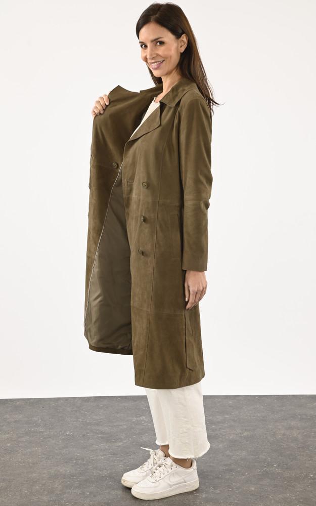 La Canadienne Trench Cuir Velours Anis Kaki