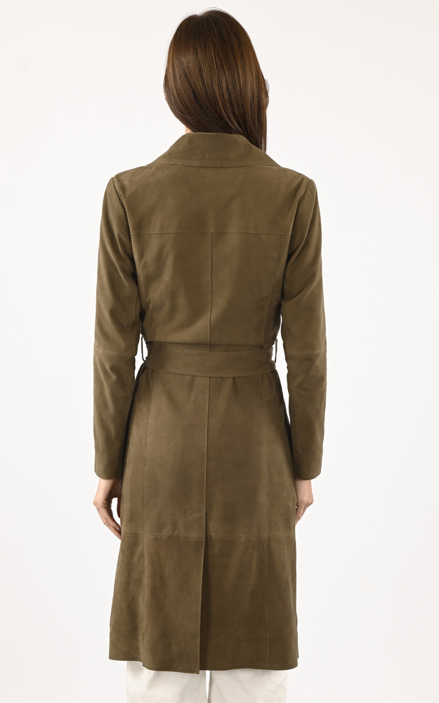 La Canadienne Trench Cuir Velours Anis Kaki
